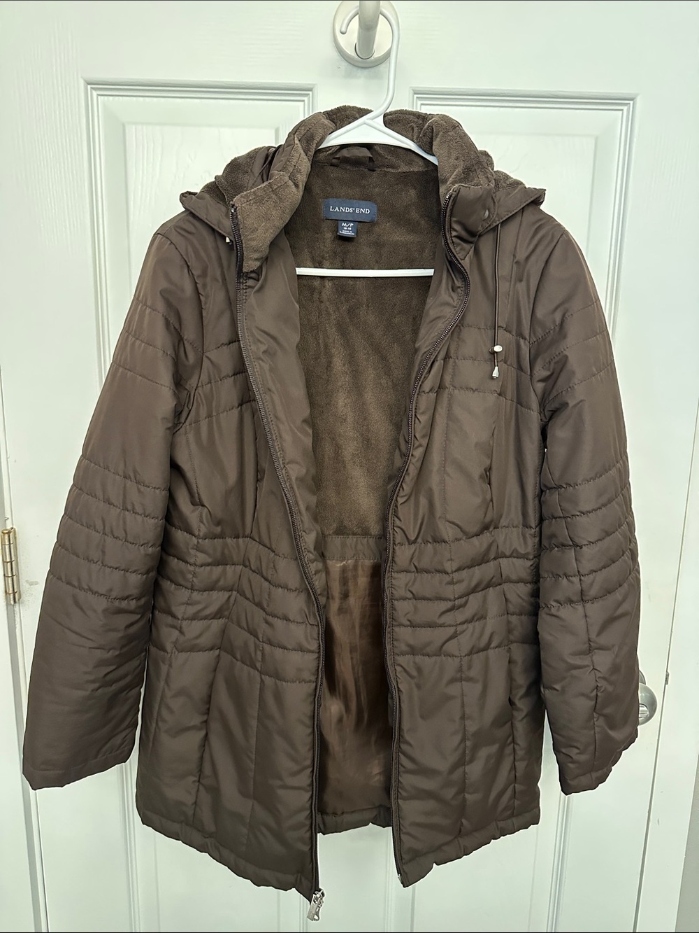 Lands' End Chocolate Brown Quilted Hooded Puffer Jacket